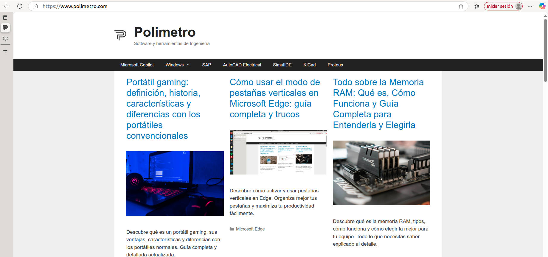 Pagina de inicio en microsofto edge