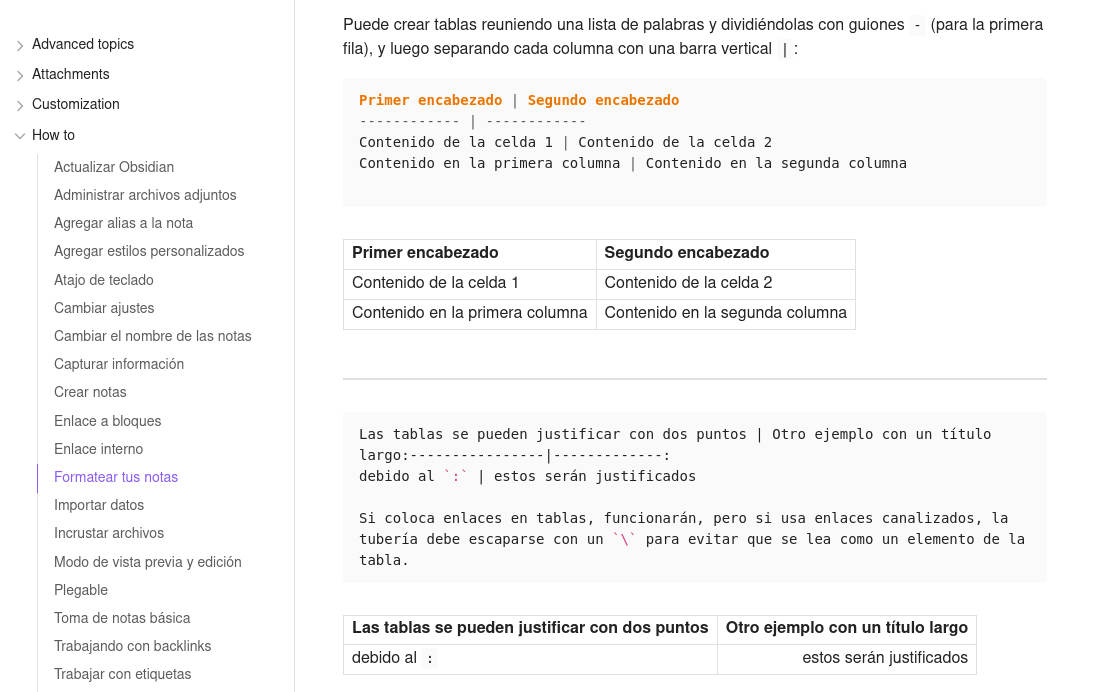 Cómo hacer tablas en Obsidian