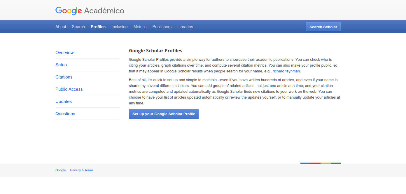 Cómo crear un usuario en Google Scholar